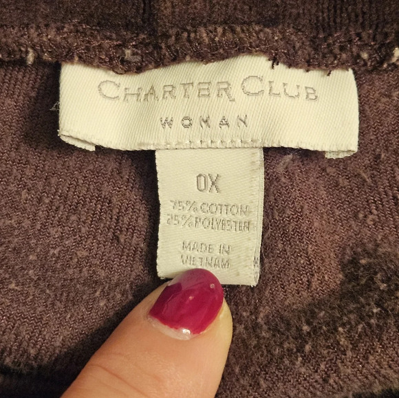Charter Club Woman Plus Brown Velvet Wide Leg Athleisure Pull On Pants 0X EUC - Picture 9 of 10